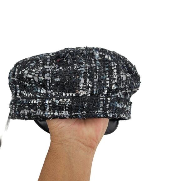 Juicy Couture Newsboy Cabbie Hat‎ Faux Leather Brim Blue Black Metallic Tweed main image 9